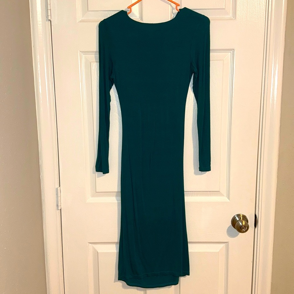 Teal green long sleeve dress - form fitting - size small
